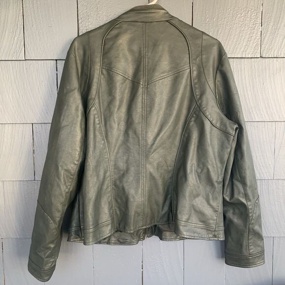 Bernardo Faux Leather Moto Jacket Women Size 1X/XL Rocker Biker Grunge Gray - Picture 3 of 14